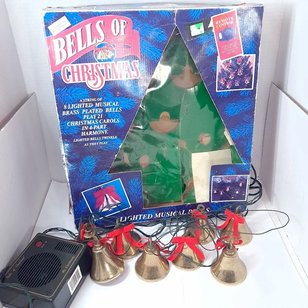 Mr Christmas BELLS OF CHRISTMAS 10 Lighted Musical Brass Bells 21 Carols 1992